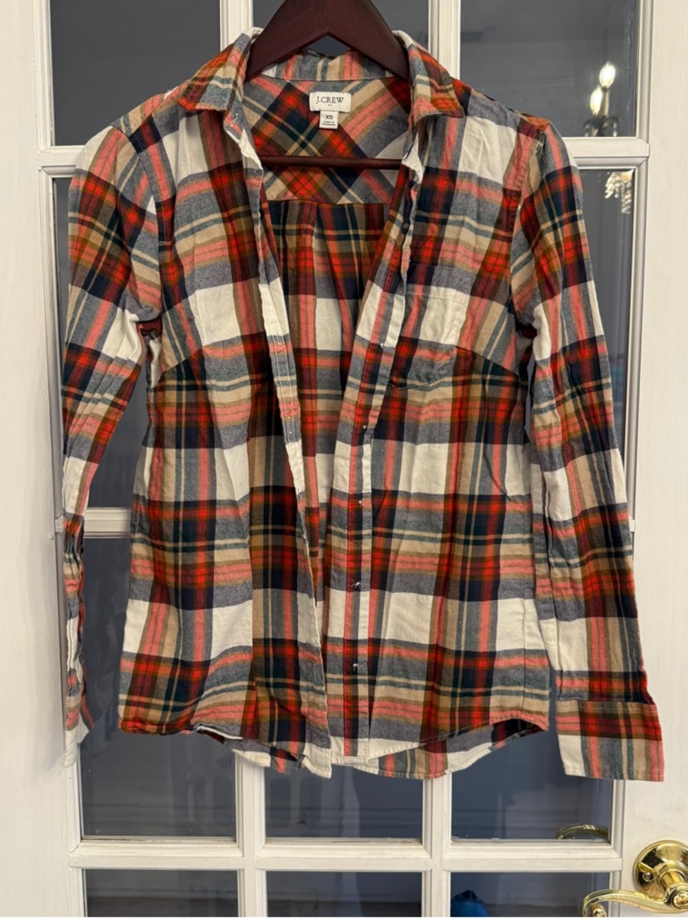 J. CREW Women’s Red Plaid Flannel Long Sleeve Button Down Shirt Size XS